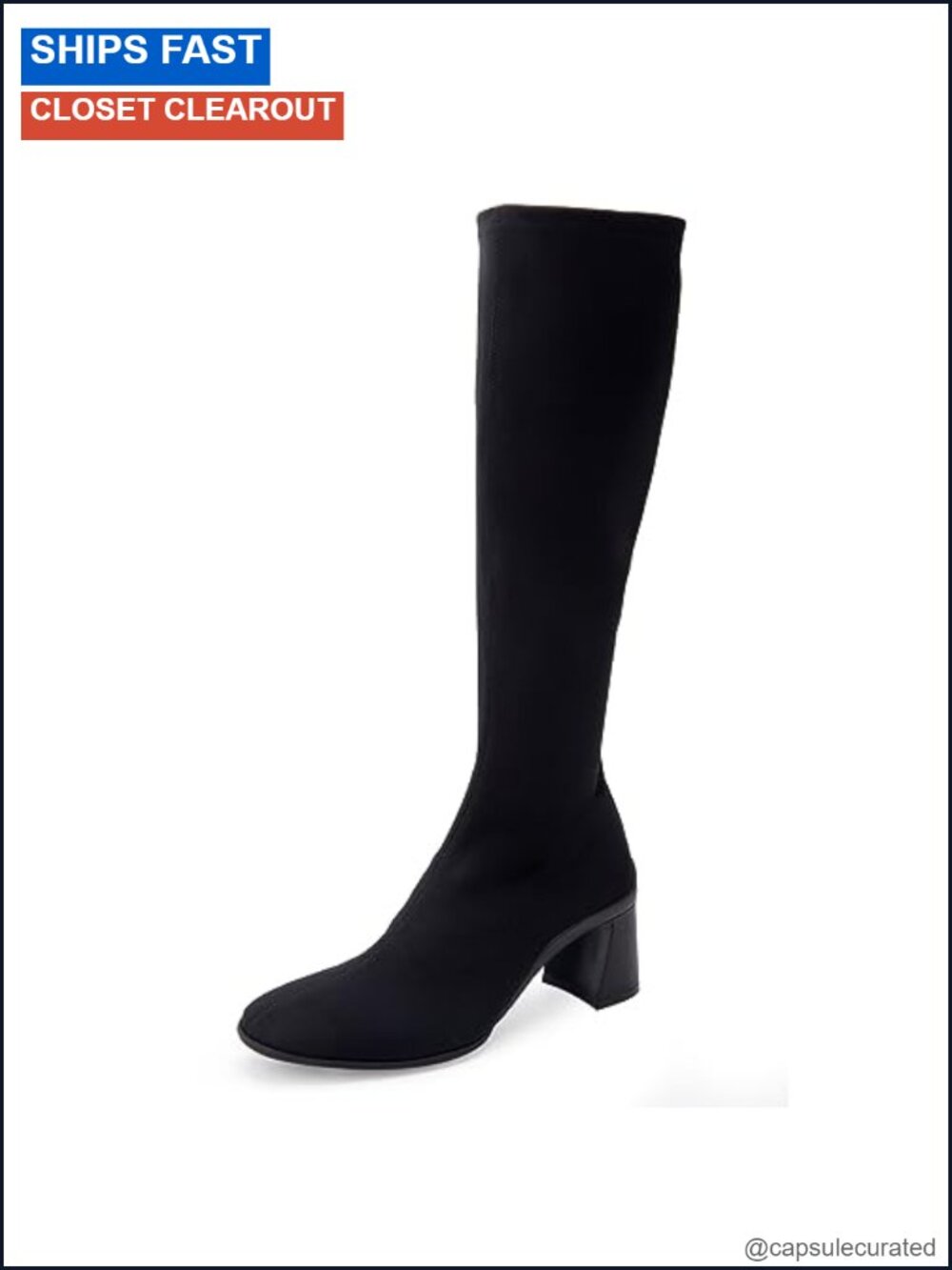 Tall Stretch Gabardine Knee-High Dress Boot with Block Heel